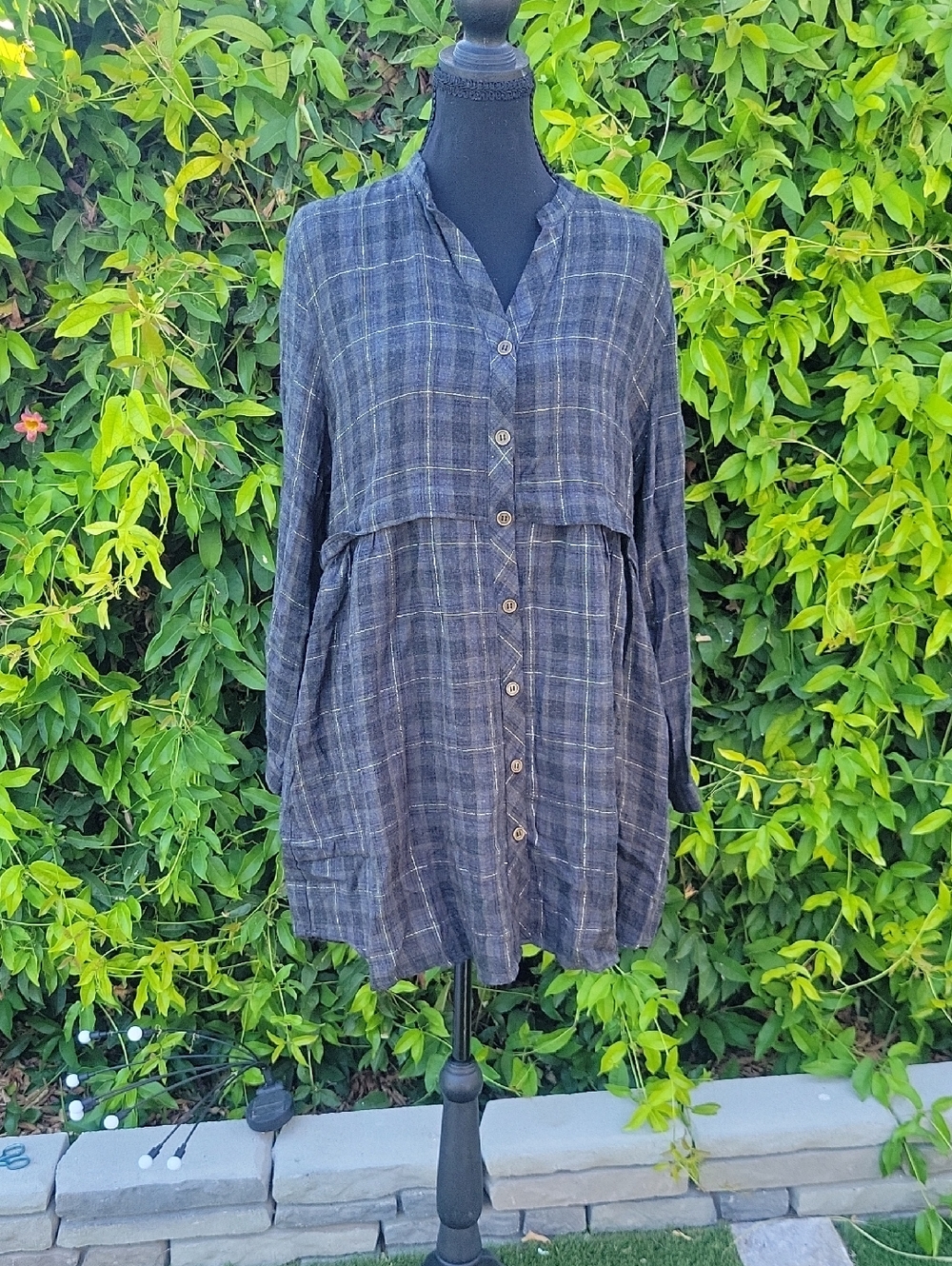 Zara Black Plaid Babydoll Shirt Dress M